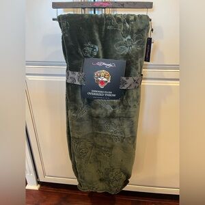 Ed Hardy Green Embossed Plush Throw Blanket